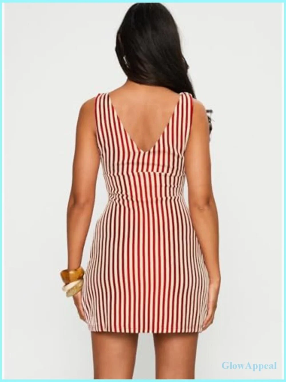 Plunge Stripe Mini Dress with Ruched Bust, Zip Side